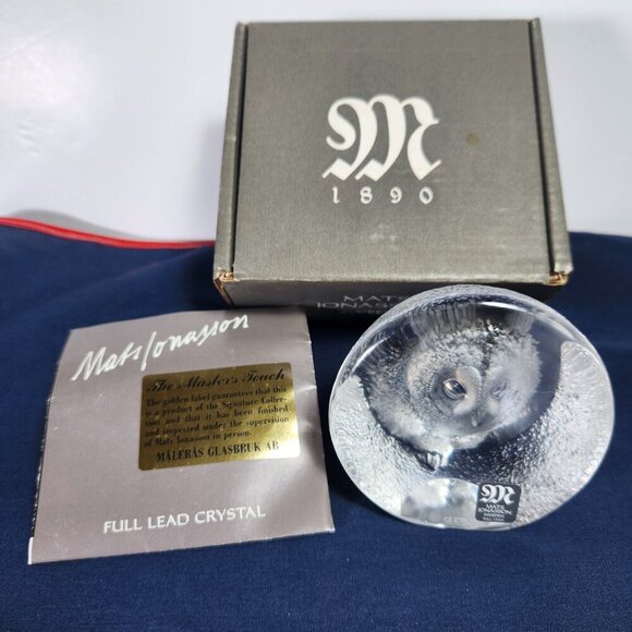 Mats Jonasson Lead Crystal Owl Paperweight Signature Collection Made in Sweden - Picture 2 of 12